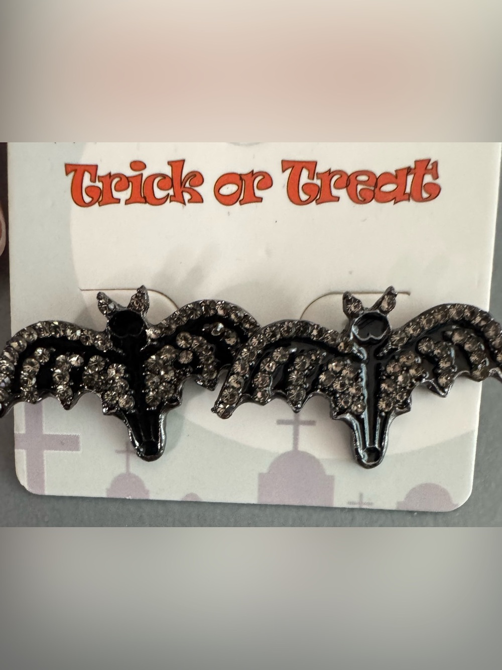 Black Rhinestone Bat Stud Earrings - Trick or Treat Style
